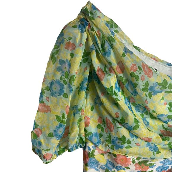 Amur Jaylah Patchwork Floral Print Silk Asymmetrical Midi Dress Size 4 - Picture 8 of 16